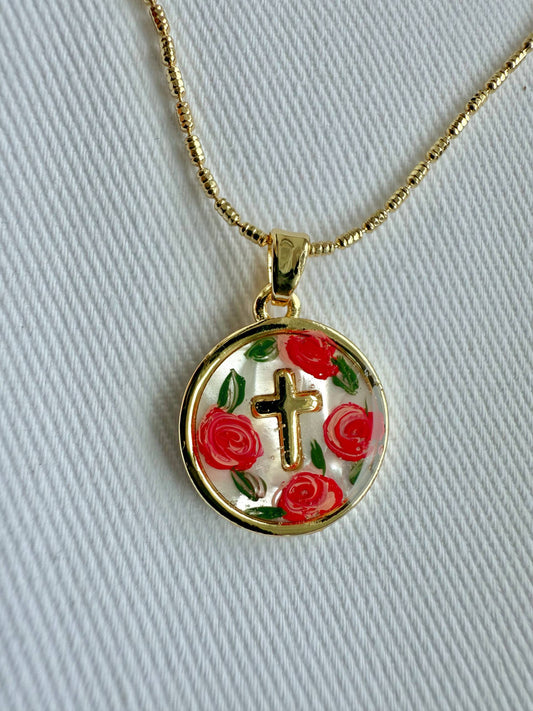 The Cross in Roses Necklace