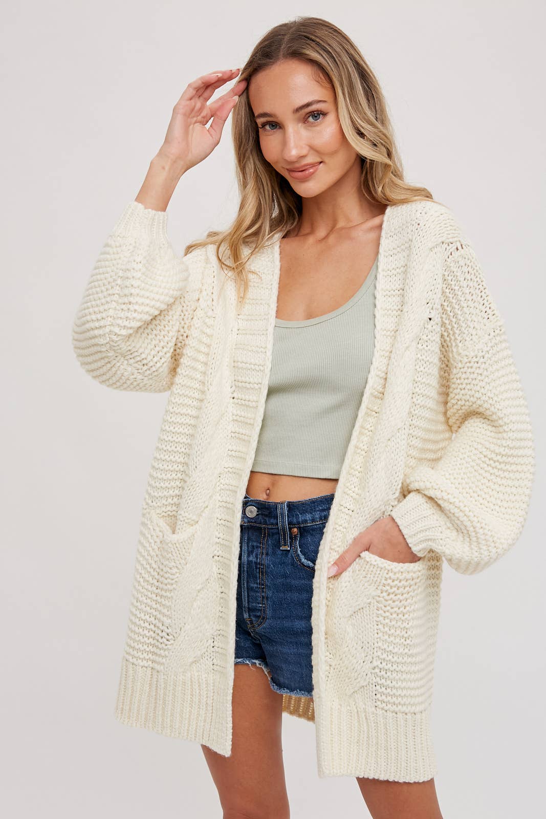 Iris Cable knit Cardigan | Ivory