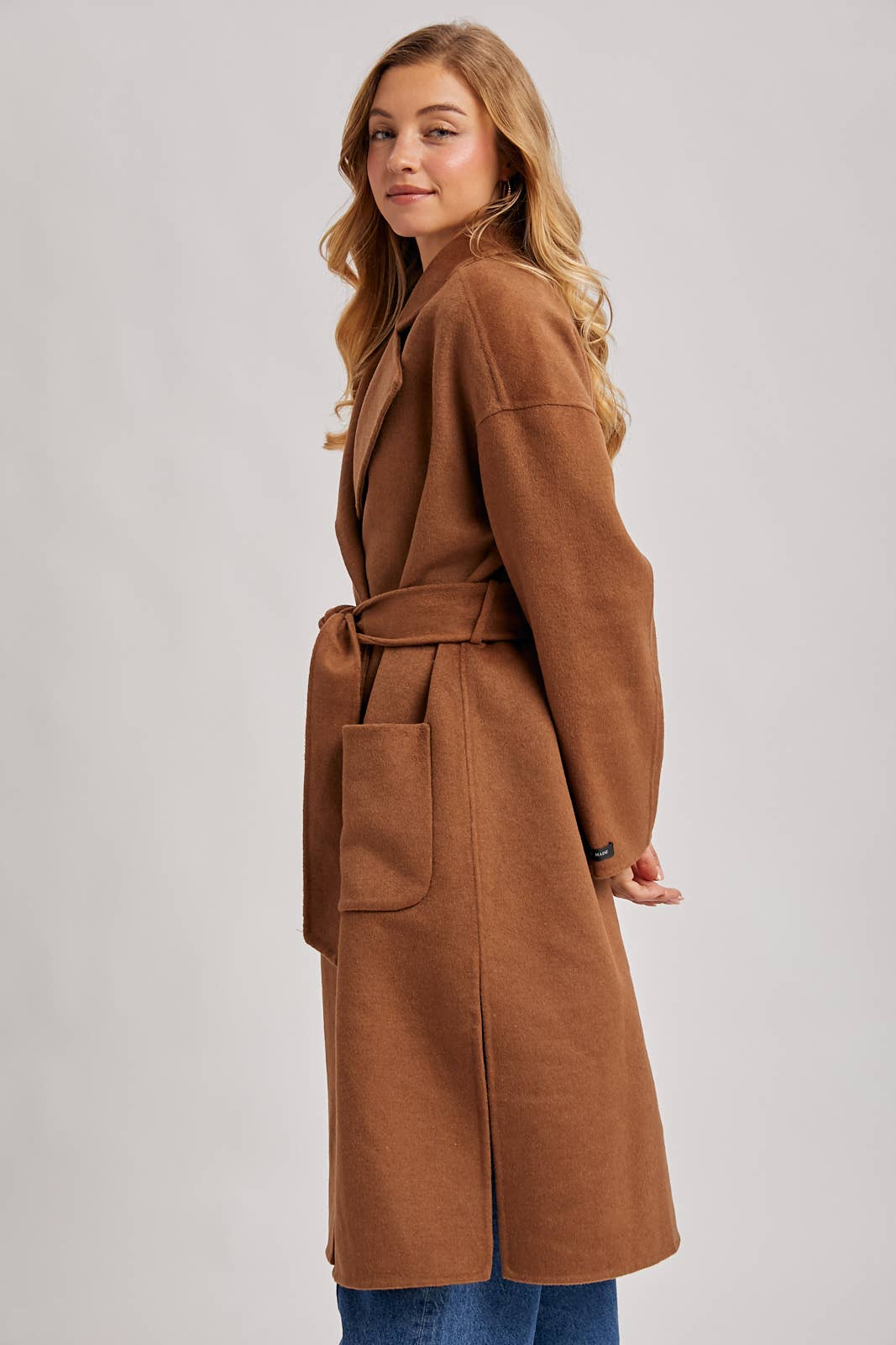 Genevieve Long Belted Coat | Camel