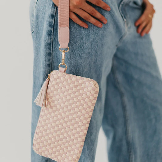 Emma Woven Clutch Wristlet |Checkered Blush