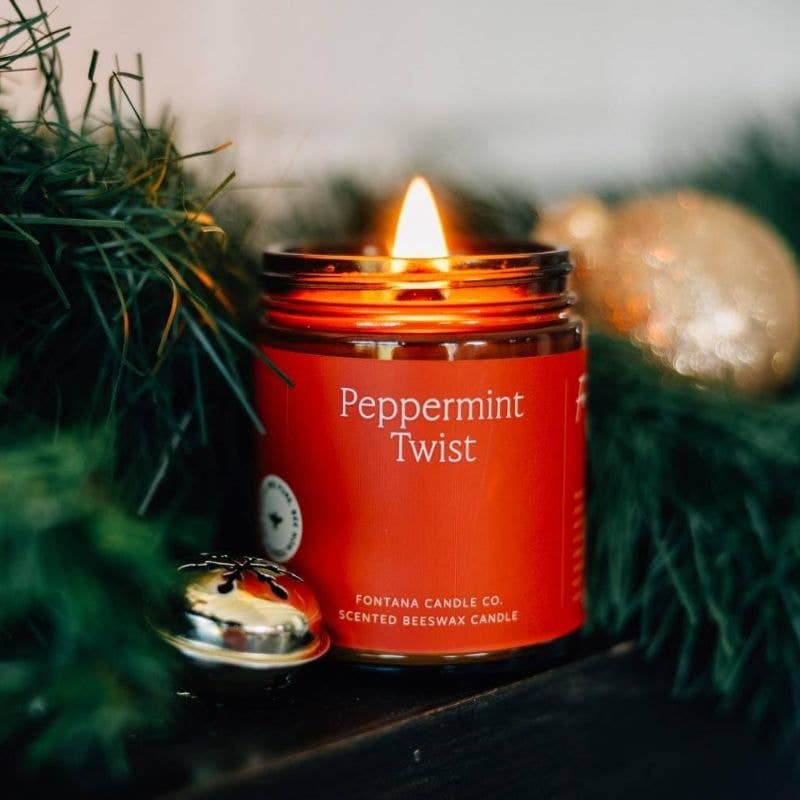 Peppermint Twist Essential Oil Beeswax Jar Candle: Non-Toxic
