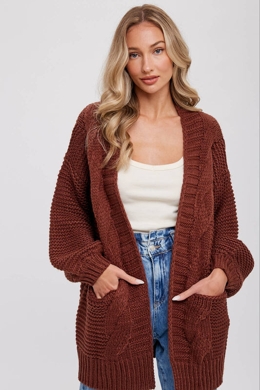 Iris Cable knit Cardigan | Chocolate