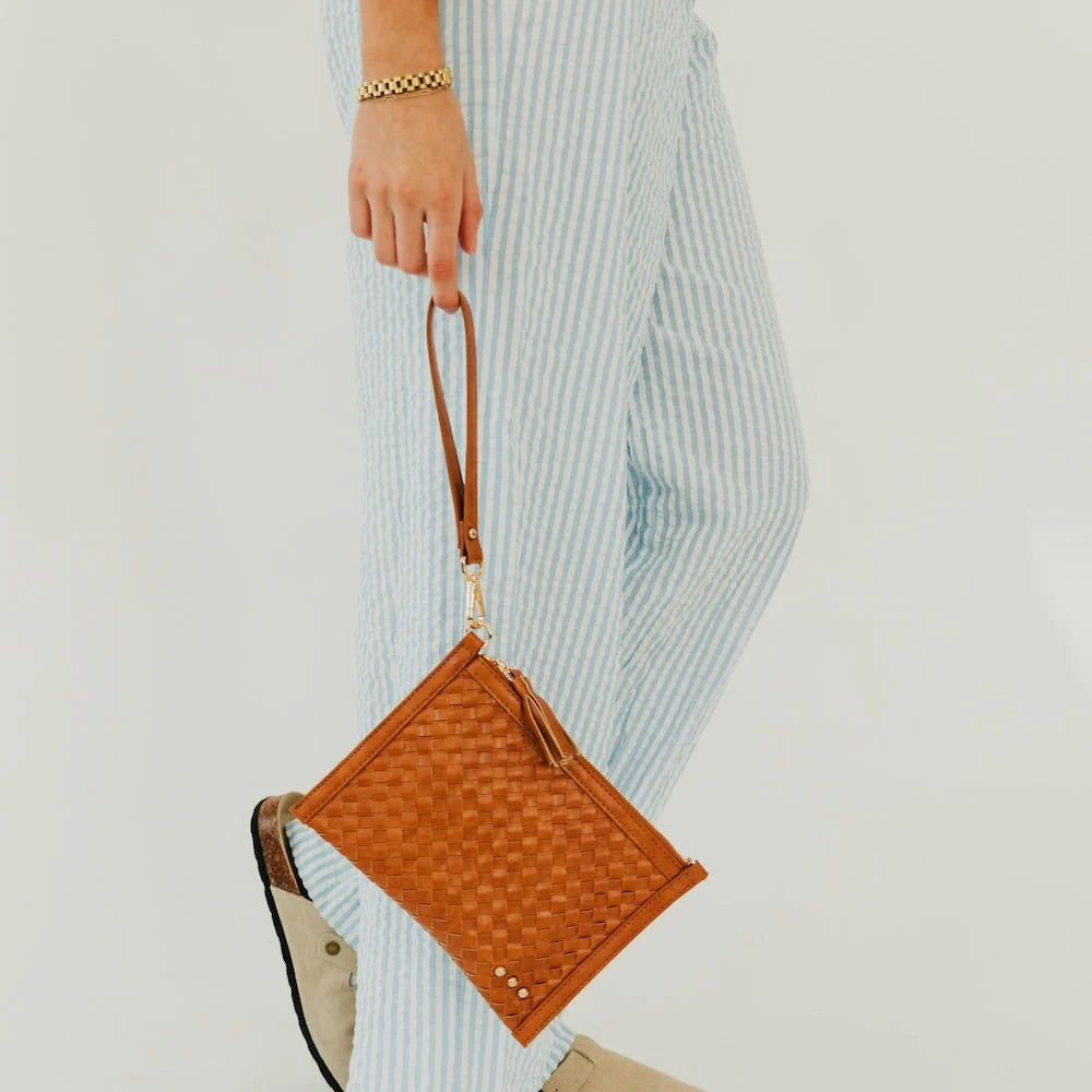 Veda Woven Crossbody and Clutch Bag | Brown