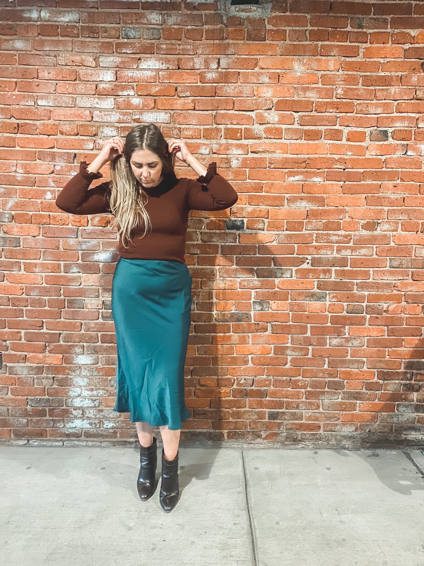 Satin Midi Skirt | Emerald